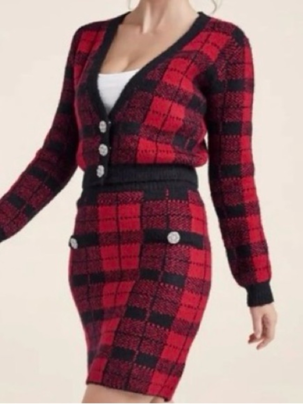 Venus plaid sweater skirt set